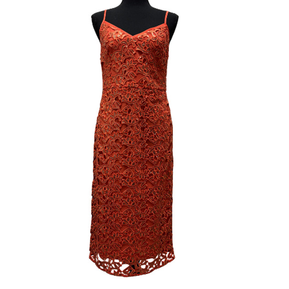 KAREN MILLEN Orange Lace Sequin Midi Dress US 6 Cocktail - Picture 11 of 12